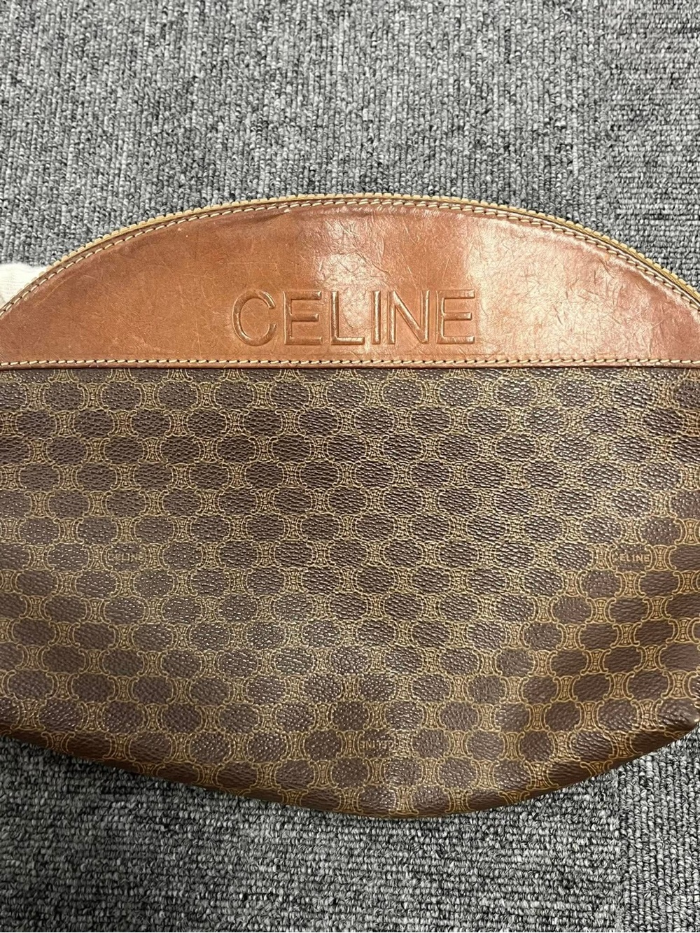 Celine Brown and Tan Logo Canvas Pouch